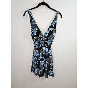 Summer Mae New! Black Blue Floral Skirted ONEPIECE Swimsuit In Size Medium